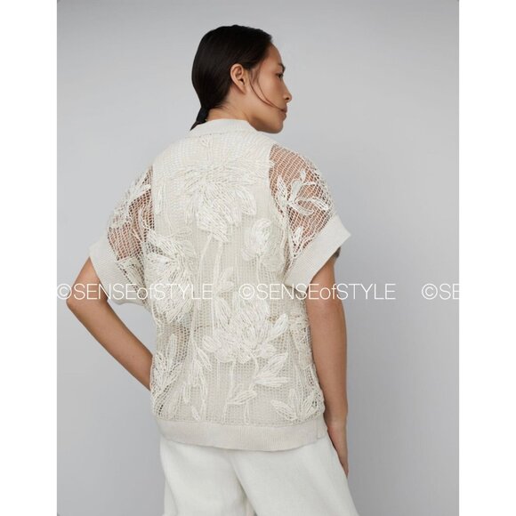 Brunello Cucinelli Magnolia Cardigan Top Handmade Floral Women Size M - Picture 7 of 10